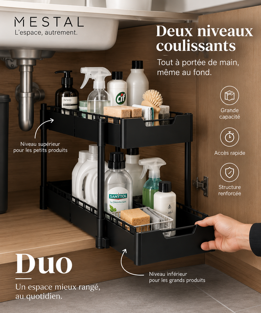 Organisateur coulissant sous évier Duo — 2 niveaux