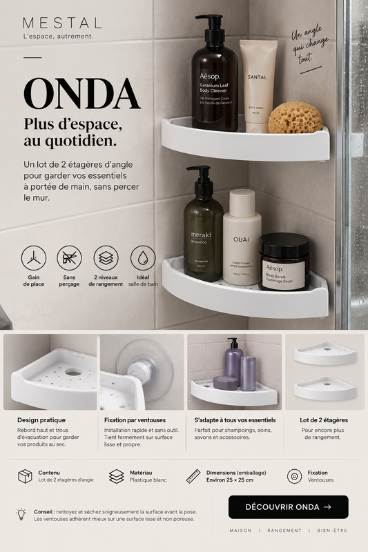 Étagères d’angle Onda — duo blanc