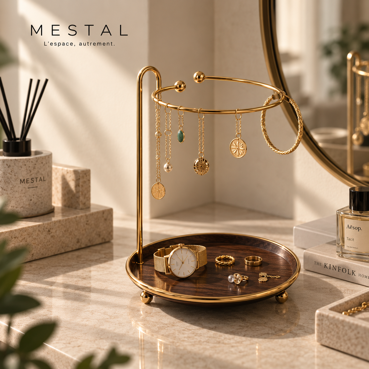 Porte-bijoux Elio — doré et bois