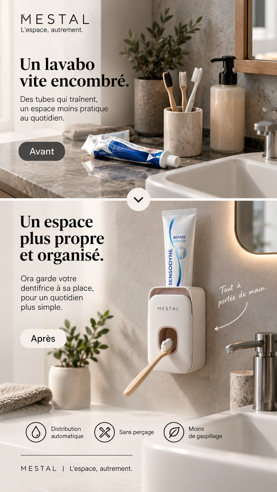 Distributeur mural de dentifrice Ora — sans gaspillage