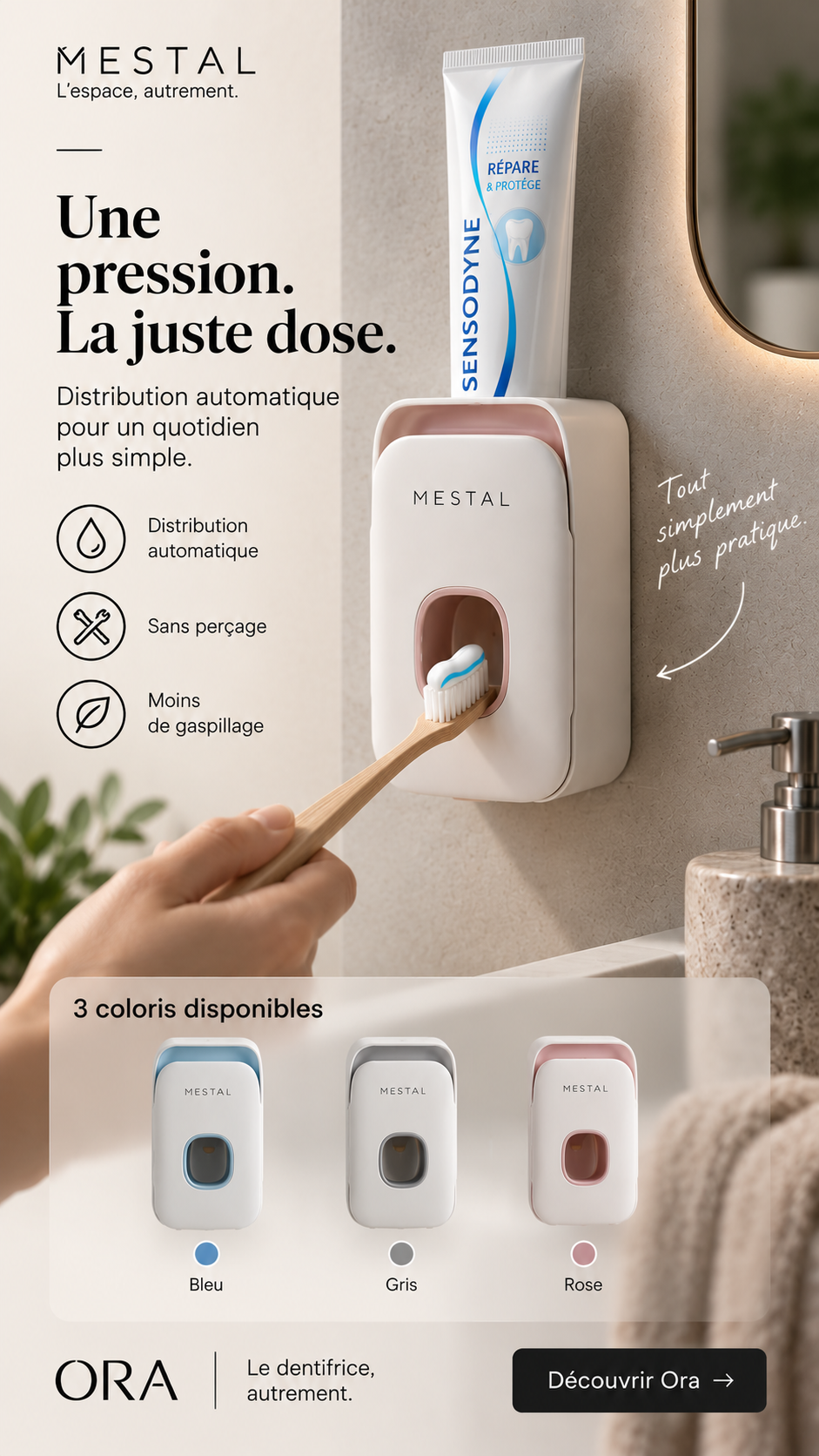 Distributeur mural de dentifrice Ora — sans gaspillage