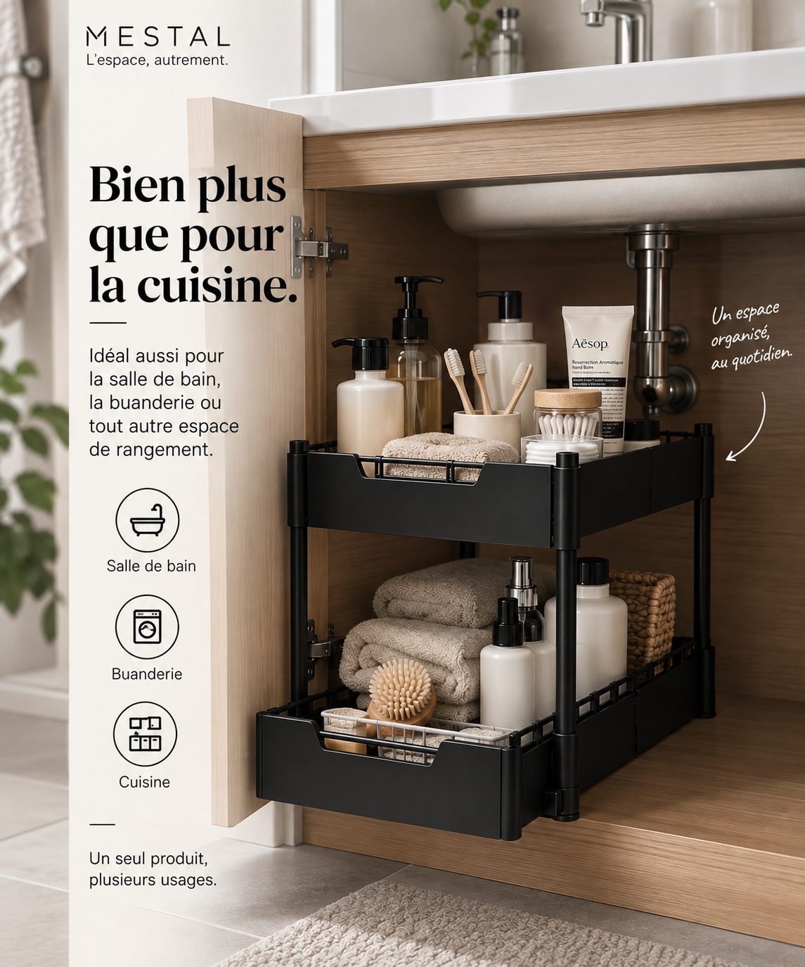 Organisateur coulissant sous évier Duo — 2 niveaux