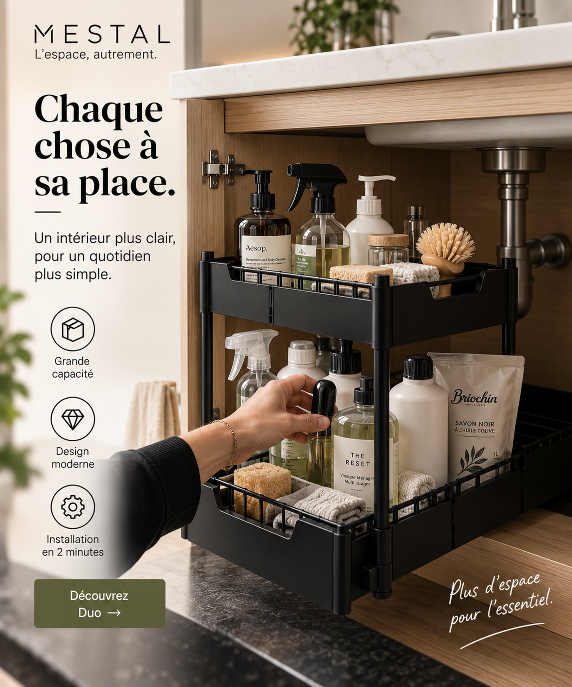 Organisateur coulissant sous évier Duo — 2 niveaux