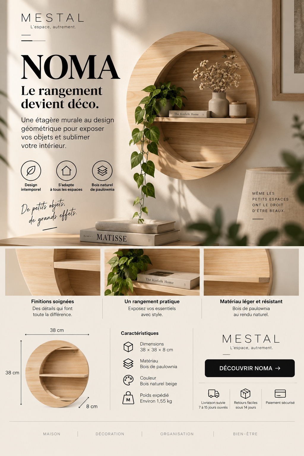 Étagère murale Noma — bois naturel